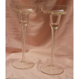 Hand Blown Air Twist Column Glass Taper Candle Holders